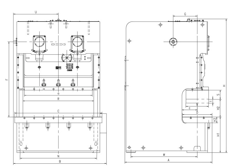 Gap Frame Double Crank Press Dimensions