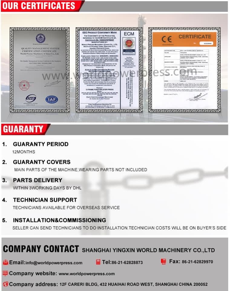 Sertipiko ng Press Machine